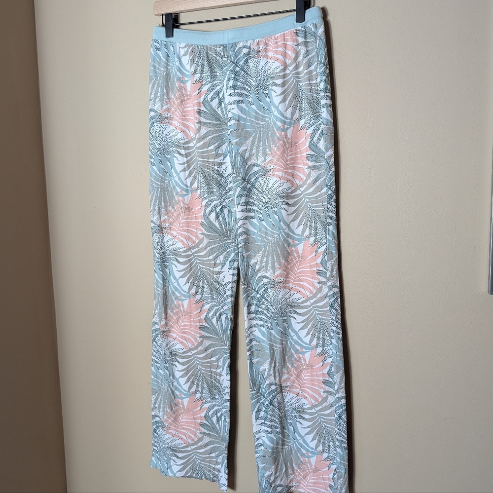 Tropical Leaf Print Pajama Pants